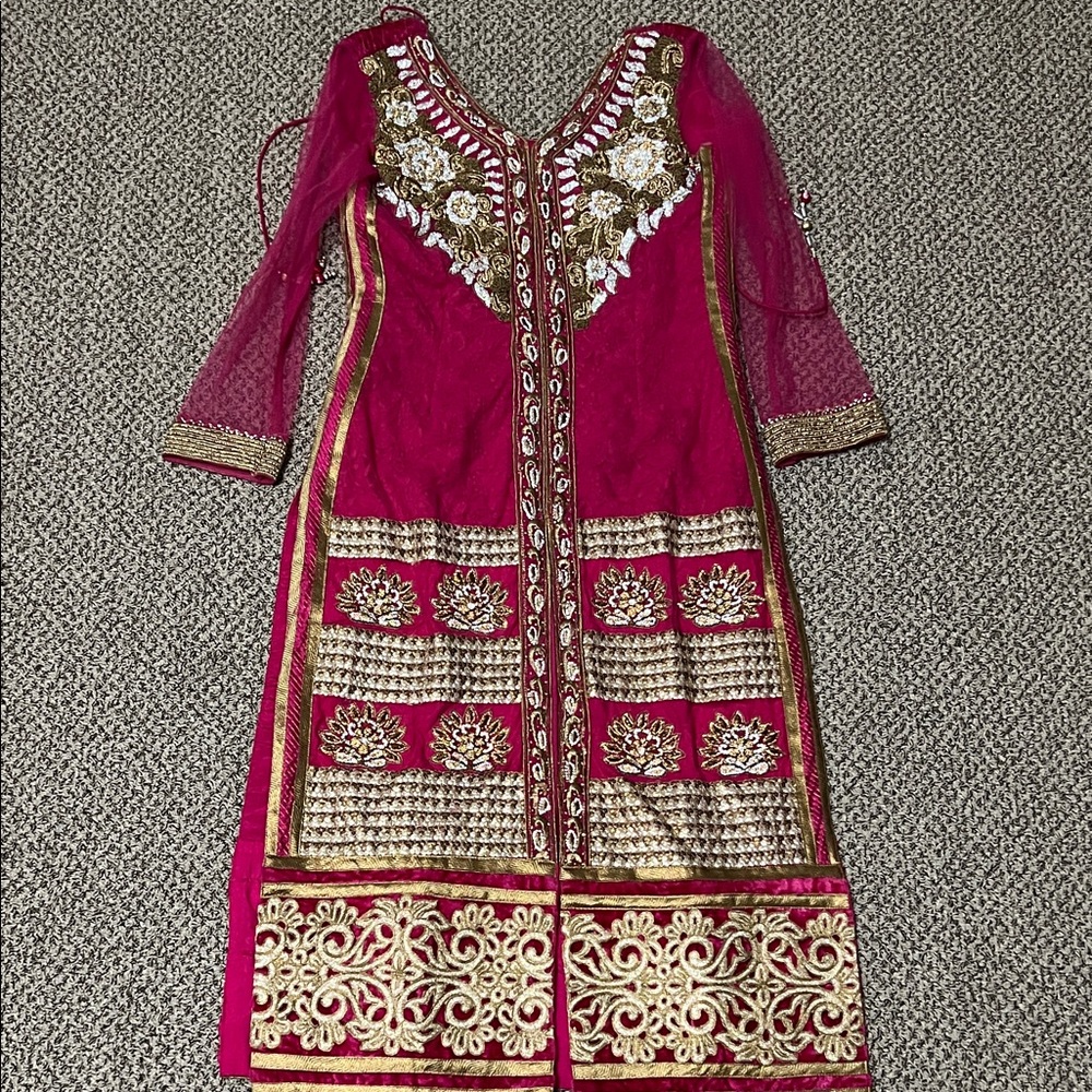 Embroidered Pink and Gold Dress